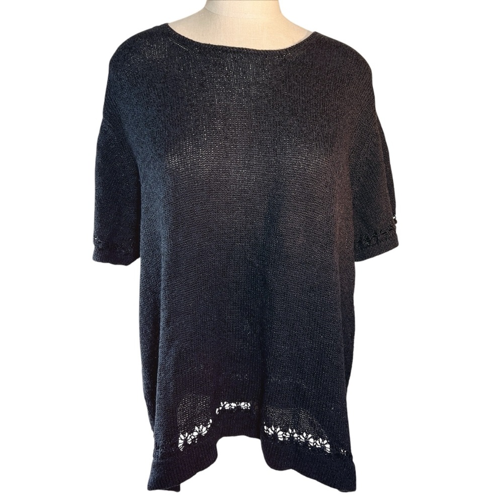 Sigrid Olsen Sport Silk Blend Short Sleeve Sweater w/ Decorative Hem Sz 2X EUC